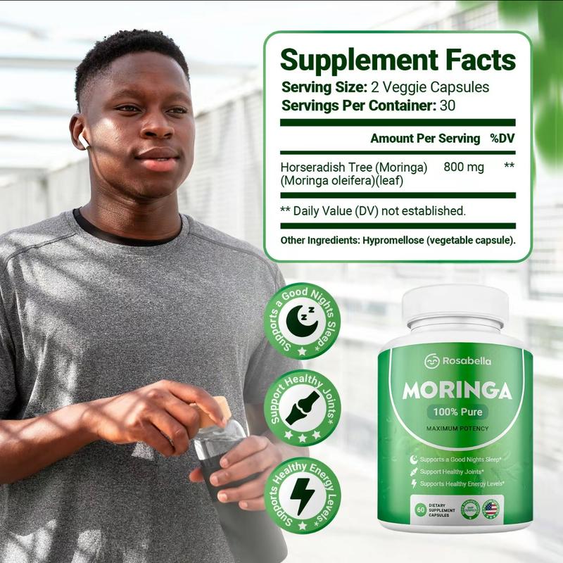 Rosabella Moringa Capsules (800mg) for Immune Support, Gut Health & Vitamins